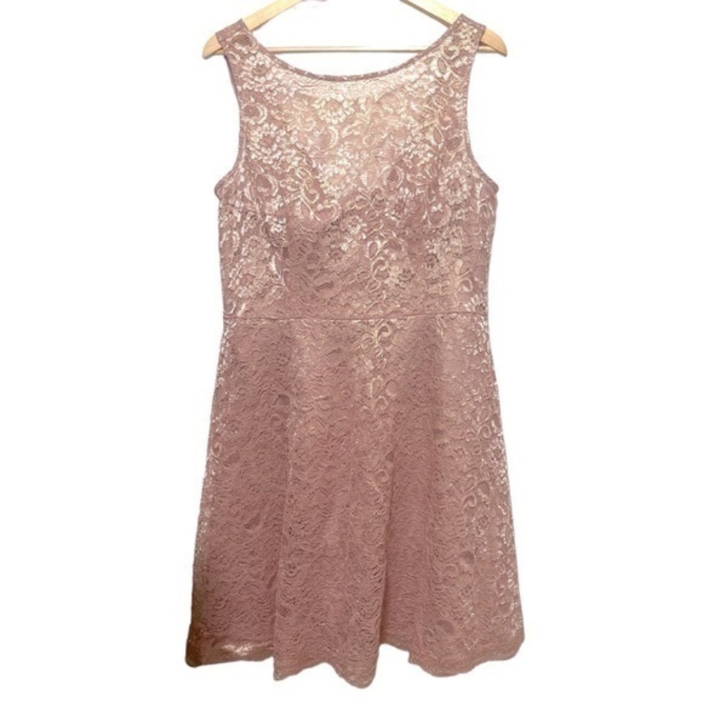 David’s Bridal Gold Metallic Sleeveless Short All Over Lace Bridesmaid Dress